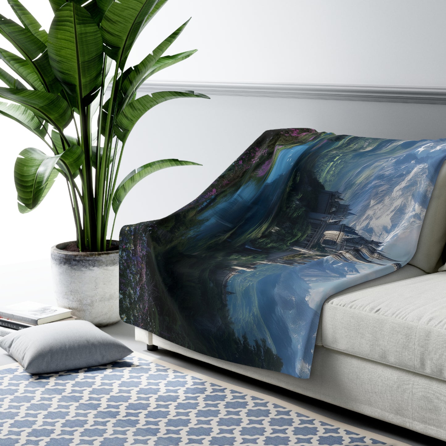 Fantasy Castle in Mountains- Sherpa Fleece Blanket