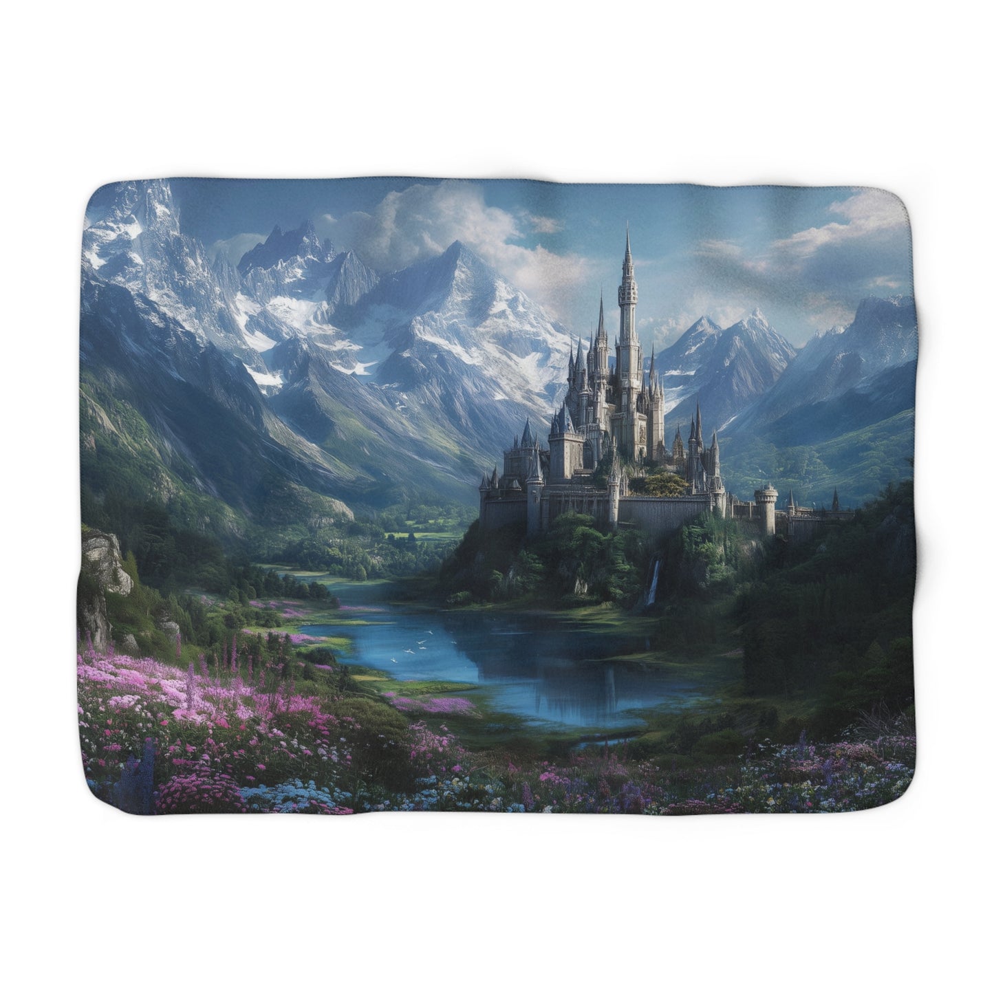 Fantasy Castle in Mountains- Sherpa Fleece Blanket