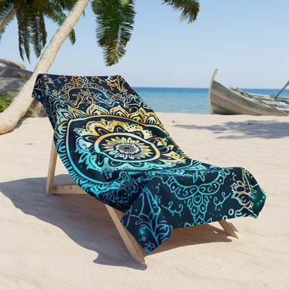 Teal and Yellow Mandala- Beach Towel