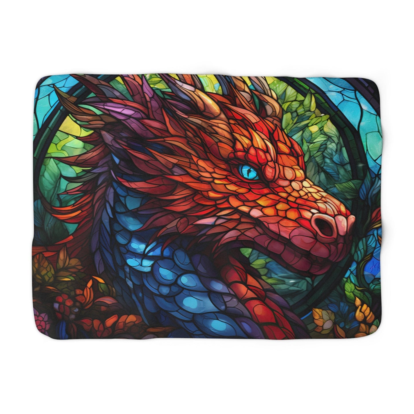 Stained Glass Dragon Head- Sherpa Fleece Blanket