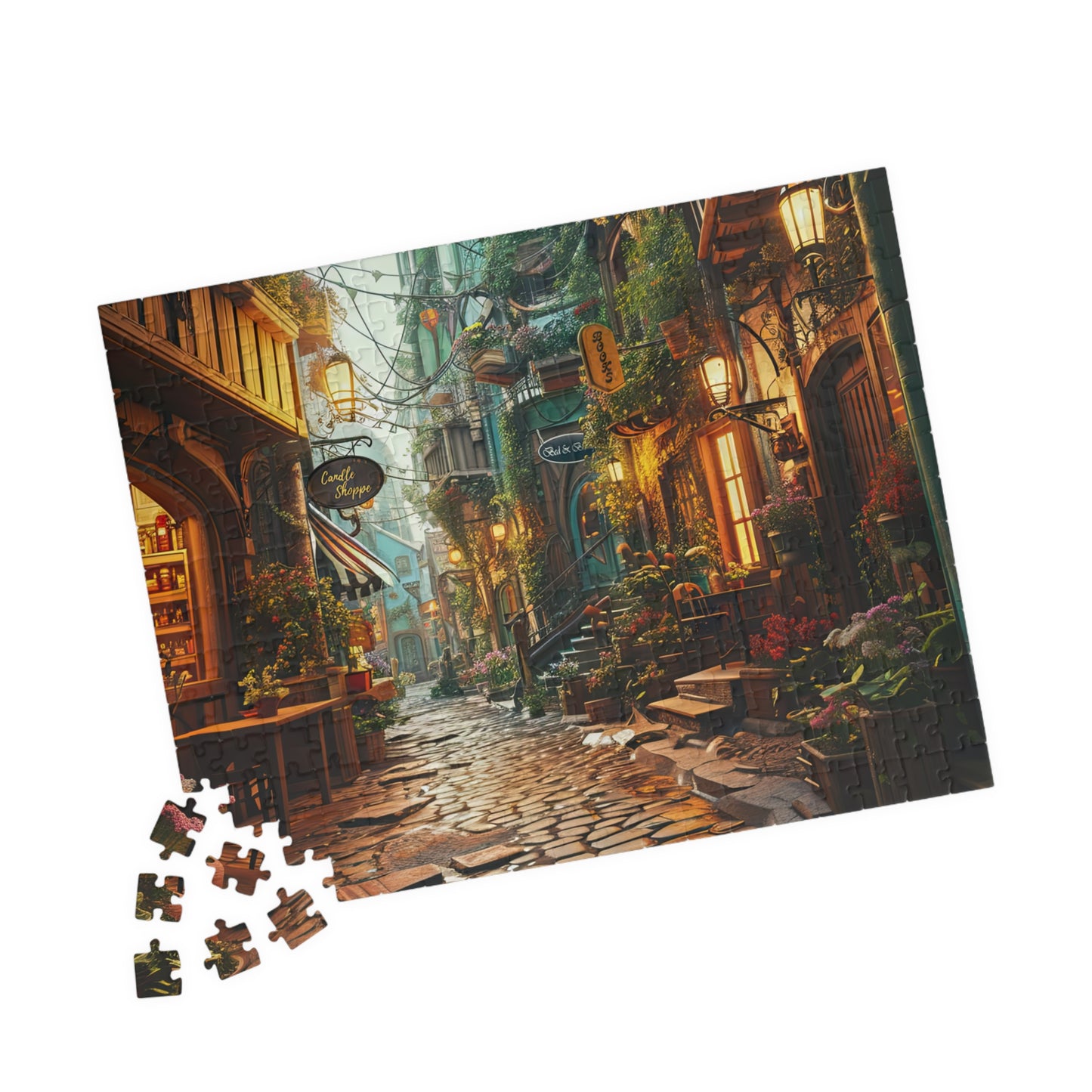 Twilight on Cobblestone Street- Jigsaw Puzzle