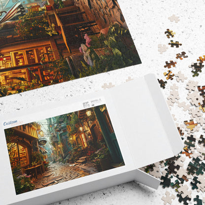 Twilight on Cobblestone Street- Jigsaw Puzzle