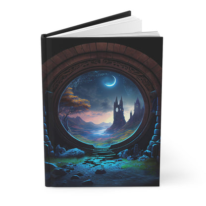 Ancient Castle and Moon- Blank Lined Hardcover Notebook