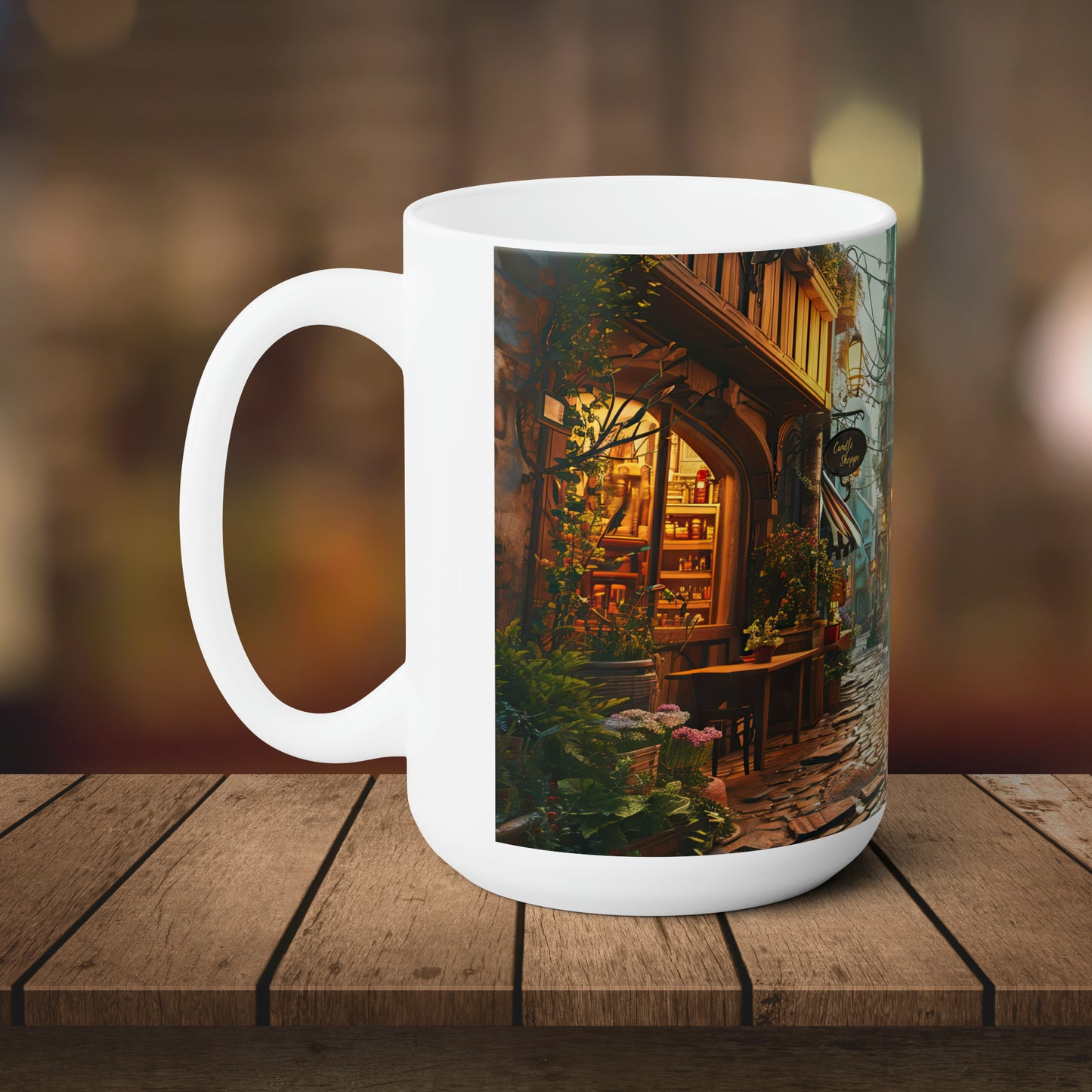 Twilight on Cobblestone Street- 15oz White Coffee Mug