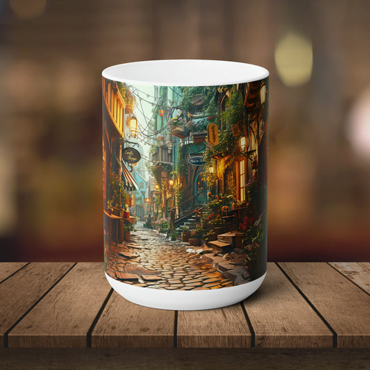 Twilight on Cobblestone Street- 15oz White Coffee Mug