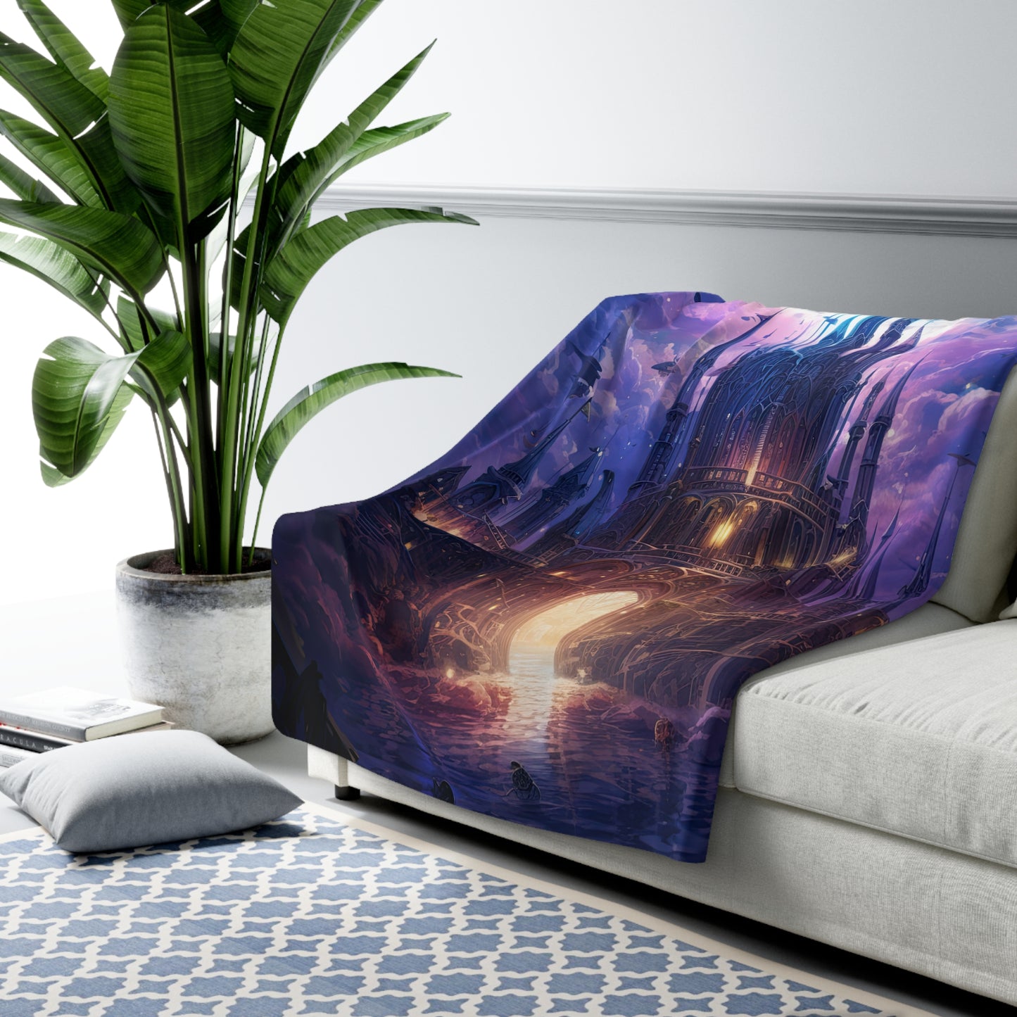 Fantasy Castle with Purple Clouds- Sherpa Fleece Blanket