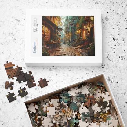 Twilight on Cobblestone Street- Jigsaw Puzzle