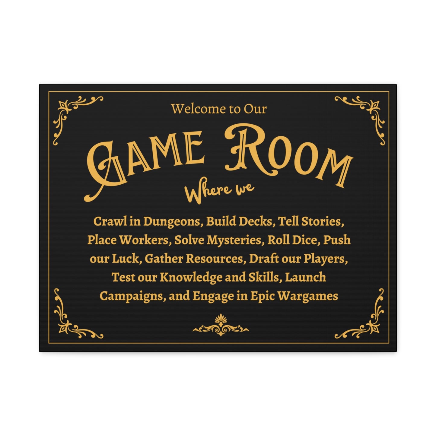 Board Game Room Sign- Canvas Gallery Print