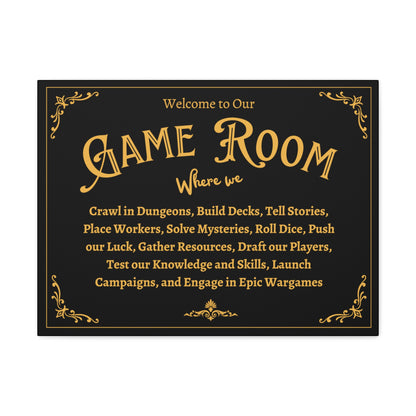 Board Game Room Sign- Canvas Gallery Print