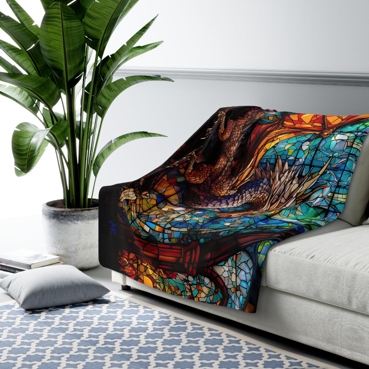 Stained Glass Dragon- Sherpa Fleece Blanket