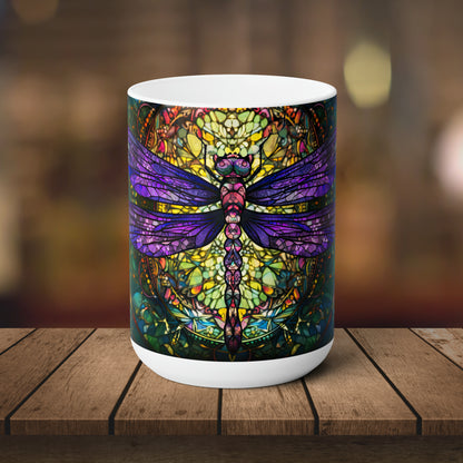 Stained-Glass Dragonfly- 15oz White Coffee Mug