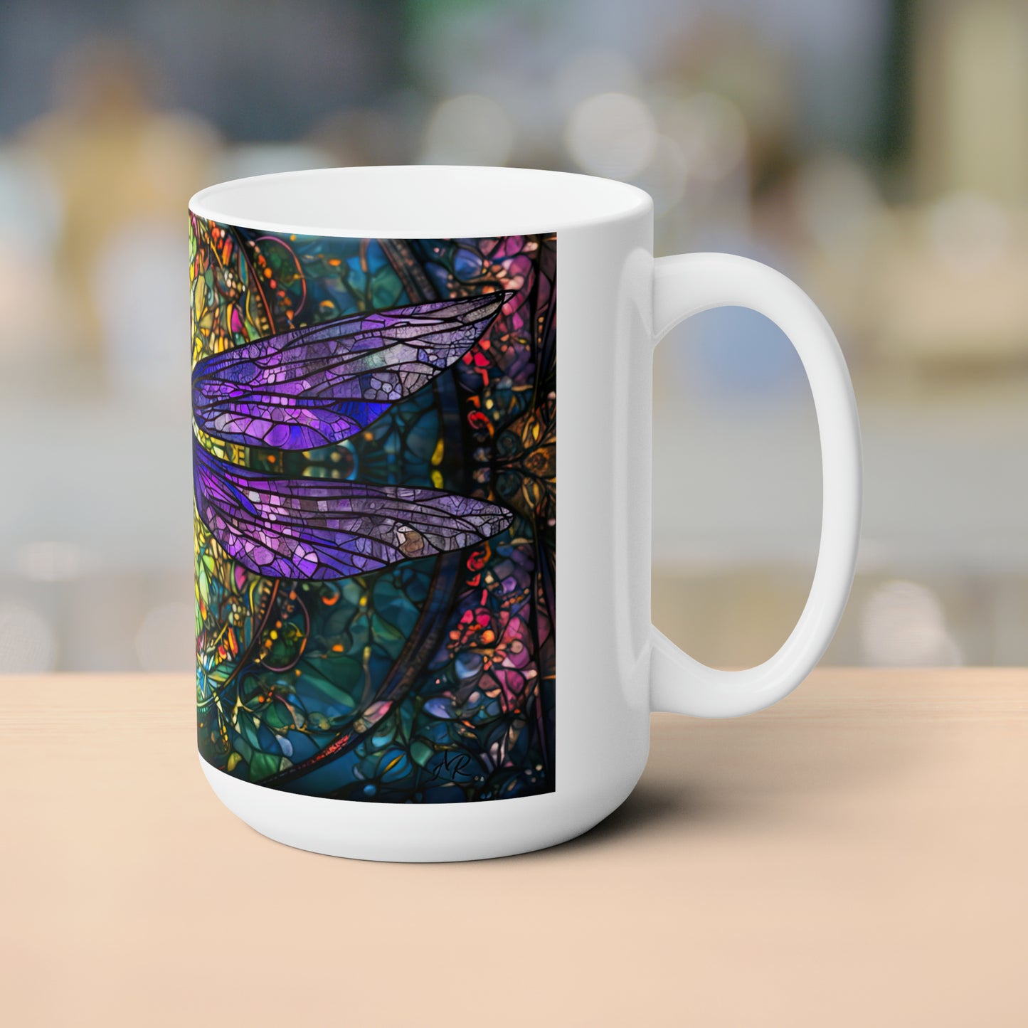 Stained-Glass Dragonfly- 15oz White Coffee Mug