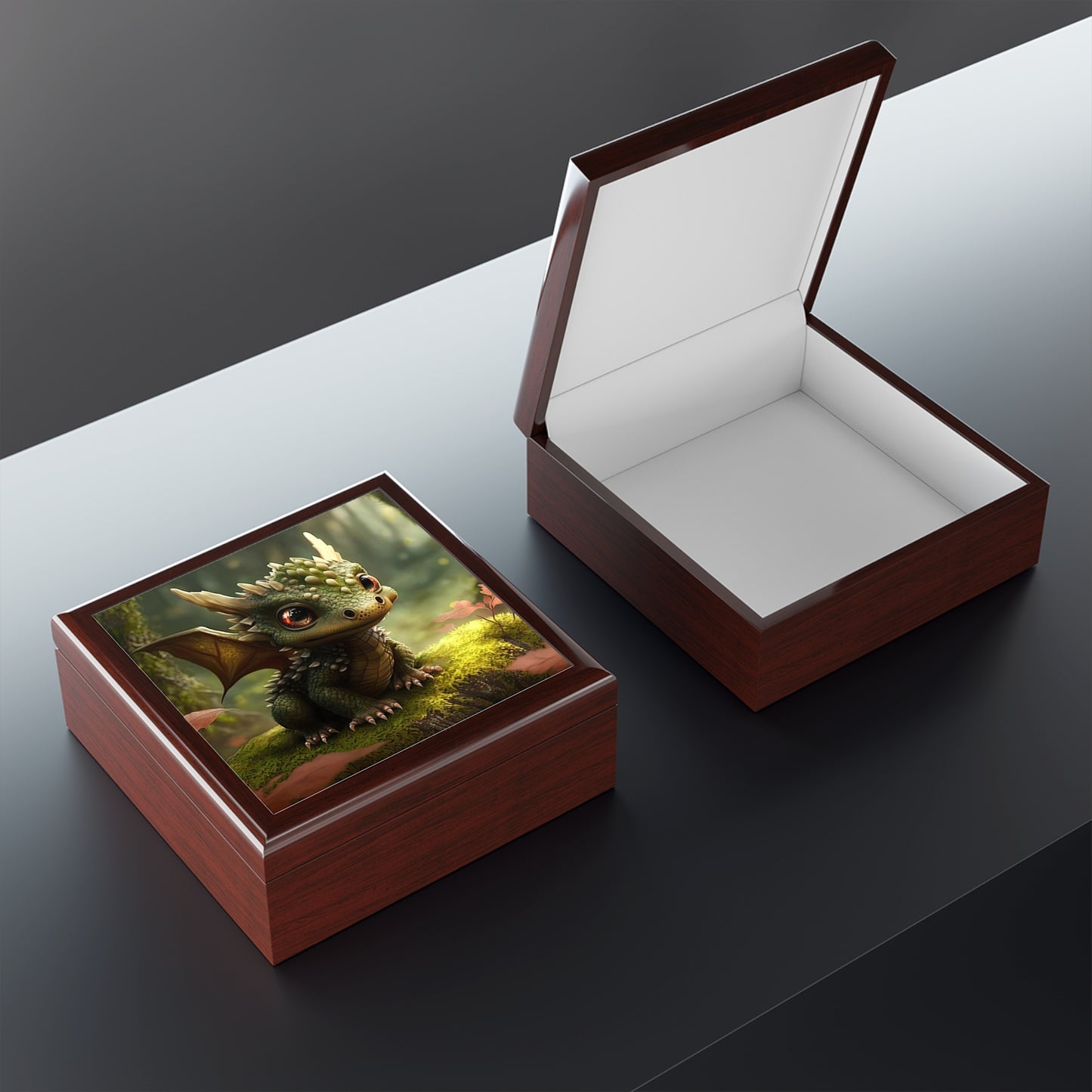 Baby Dragon in Forest- Storage/Dice Box