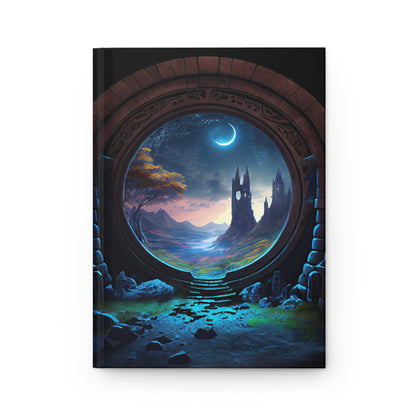 Ancient Castle and Moon- Blank Lined Hardcover Notebook