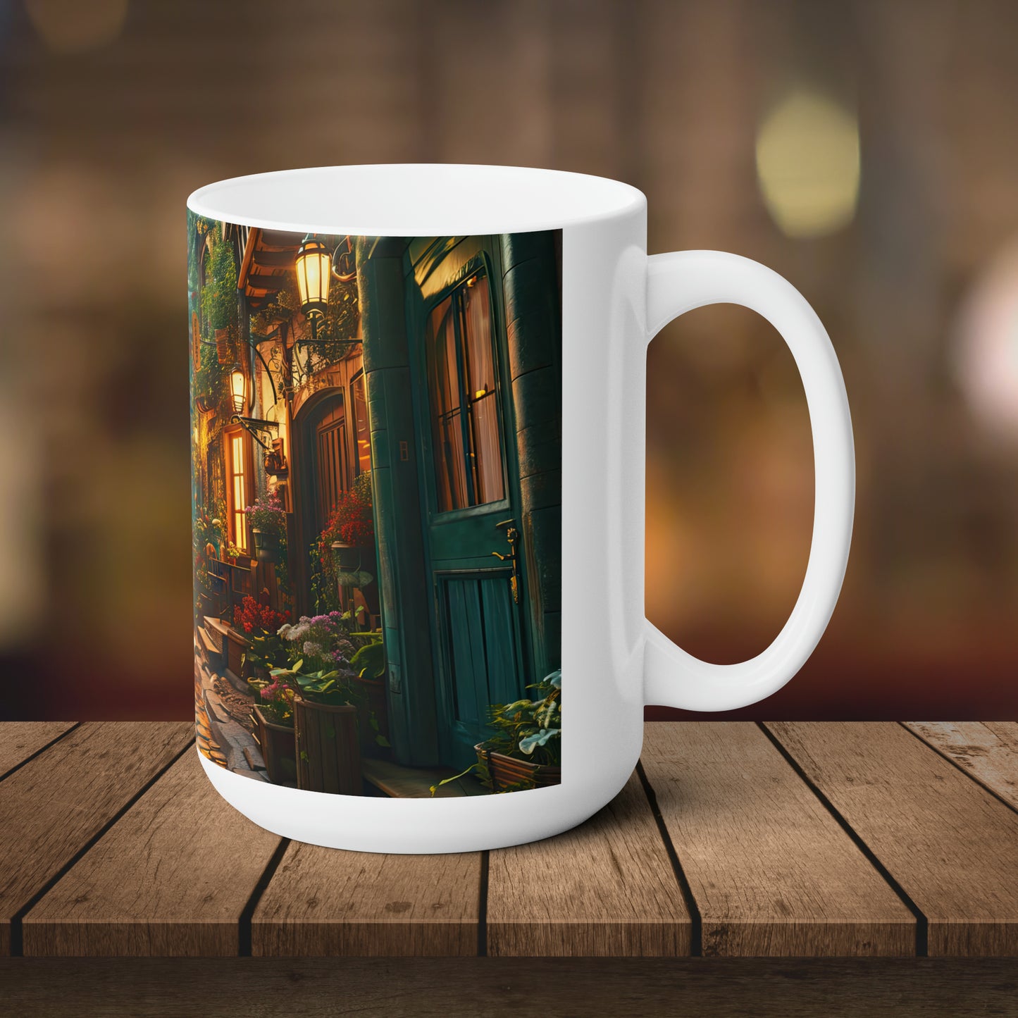 Twilight on Cobblestone Street- 15oz White Coffee Mug