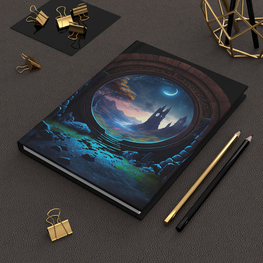 Ancient Castle and Moon- Blank Lined Hardcover Notebook