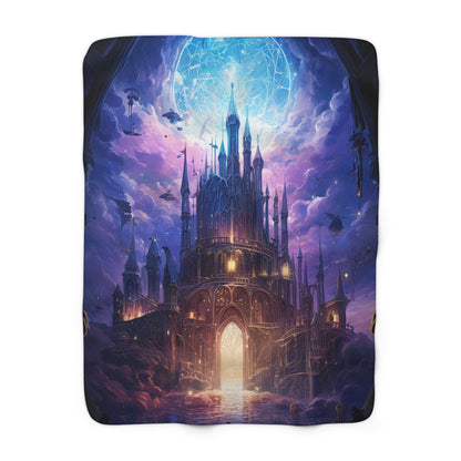 Fantasy Castle with Purple Clouds- Sherpa Fleece Blanket