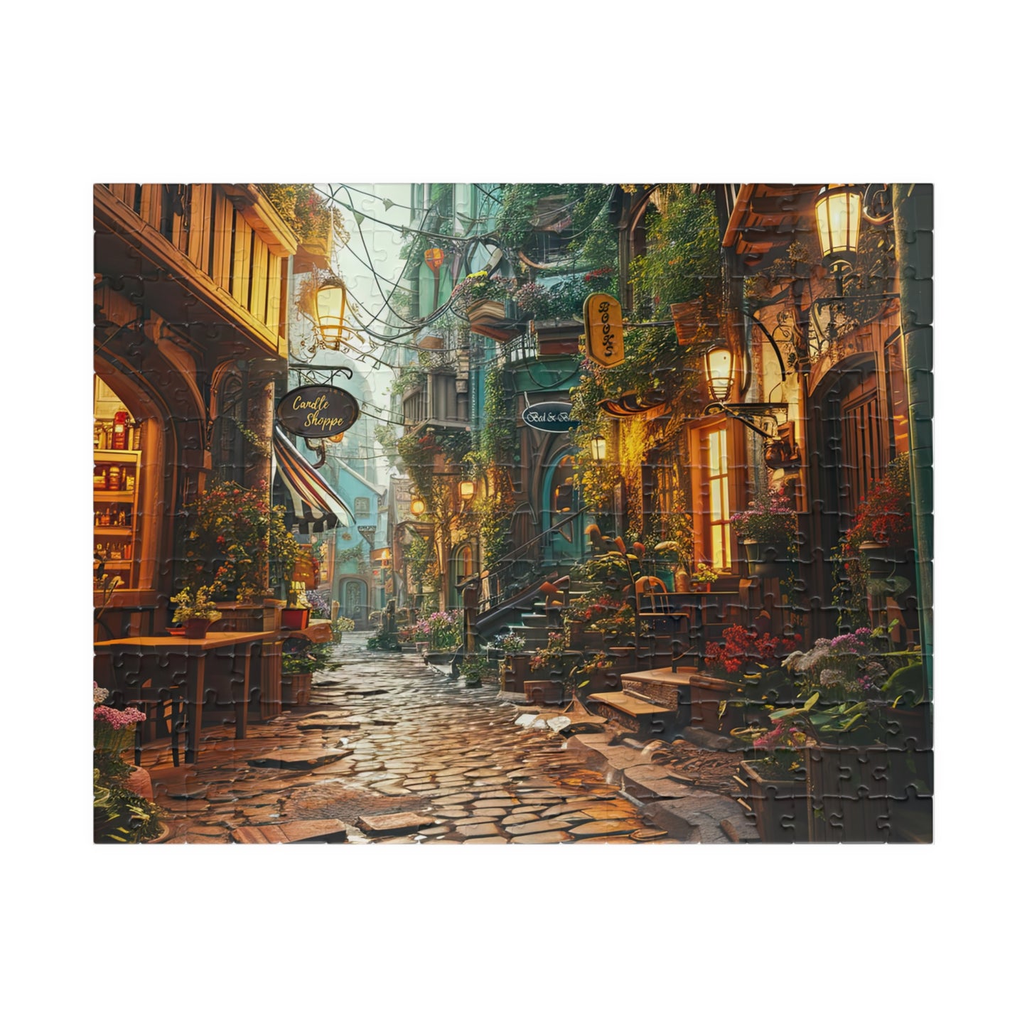 Twilight on Cobblestone Street- Jigsaw Puzzle