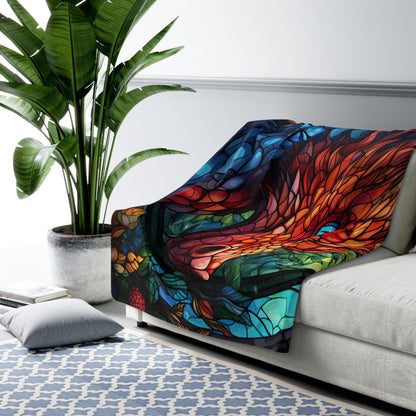 Stained Glass Dragon Head- Sherpa Fleece Blanket