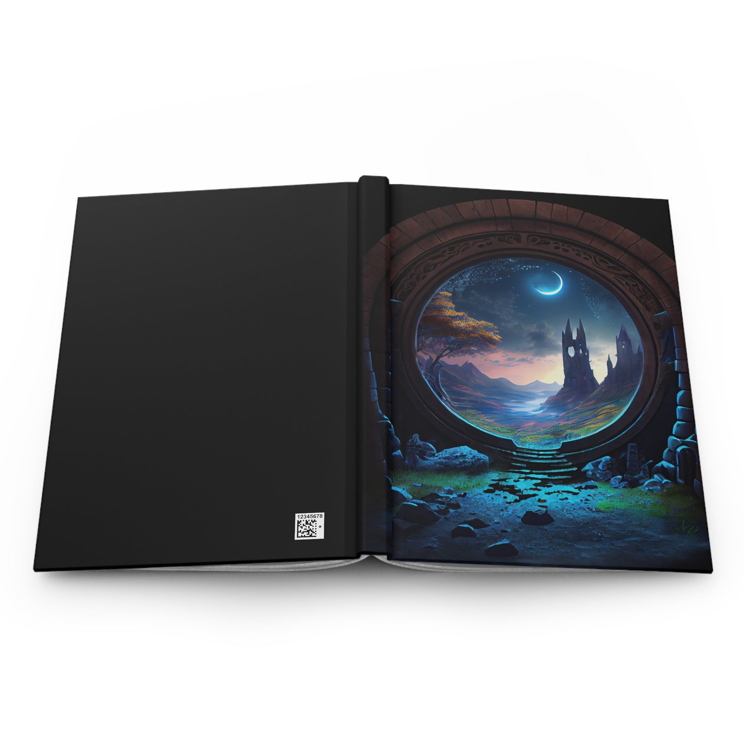 Ancient Castle and Moon- Blank Lined Hardcover Notebook