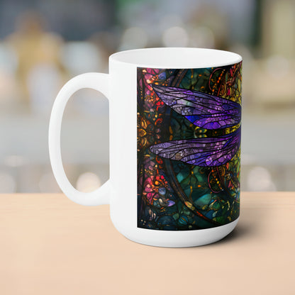 Stained-Glass Dragonfly- 15oz White Coffee Mug