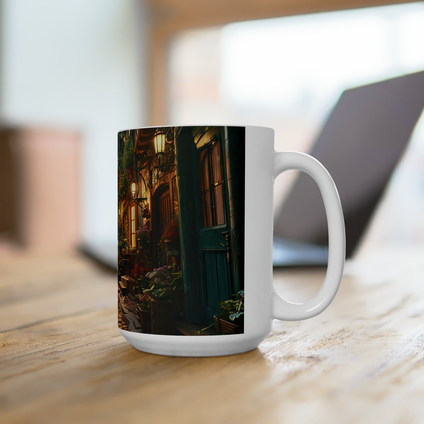 Twilight on Cobblestone Street- 15oz White Coffee Mug