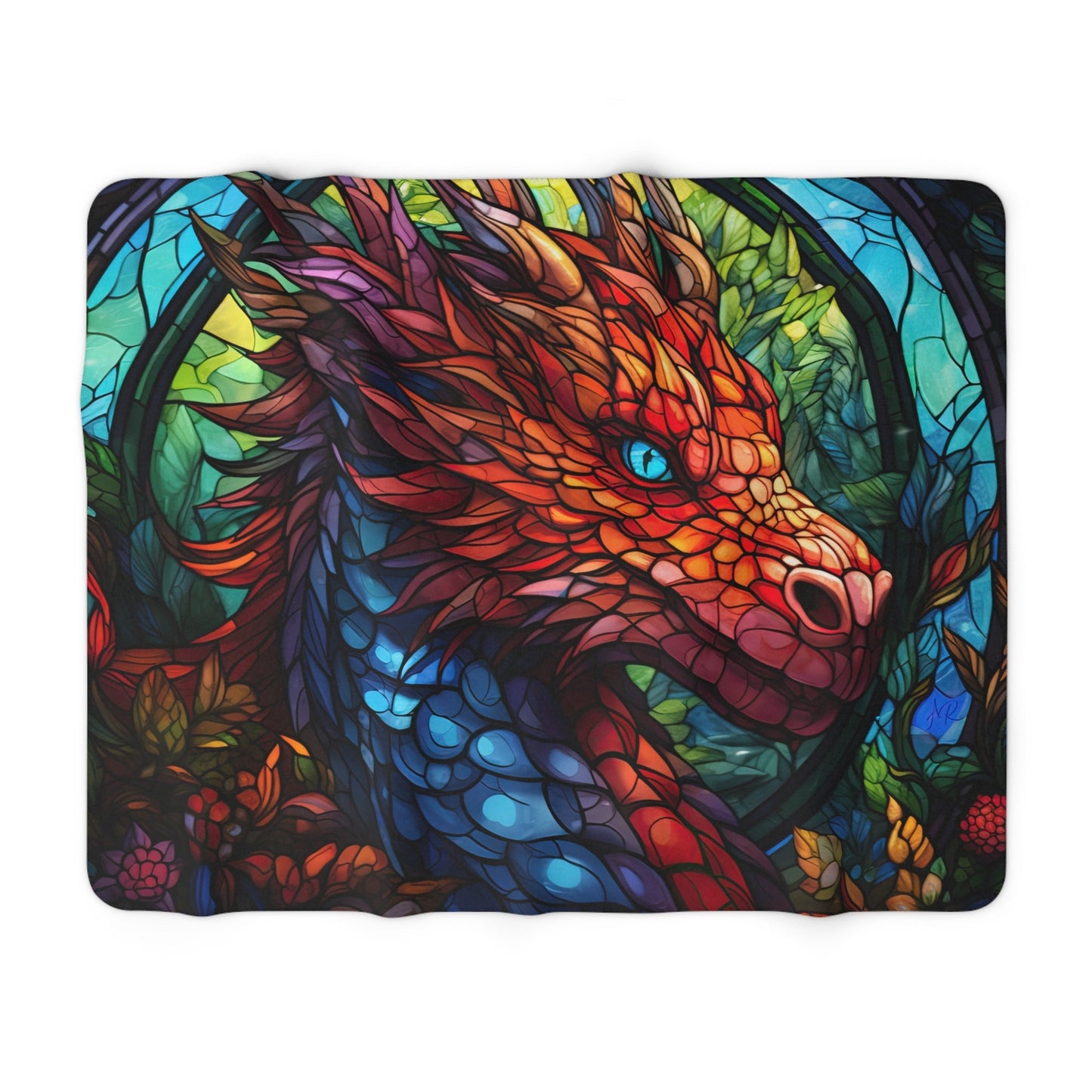 Stained Glass Dragon Head- Sherpa Fleece Blanket