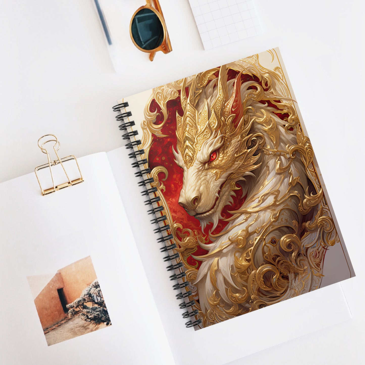 Elegant White Dragon- Spiral Notebook