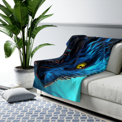 Blue Dragon Head- Sherpa Fleece Blanket