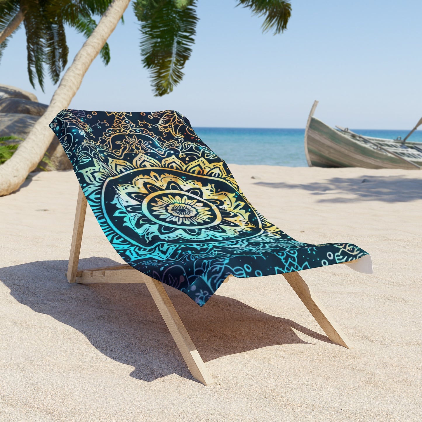 Teal and Yellow Mandala- Beach Towel