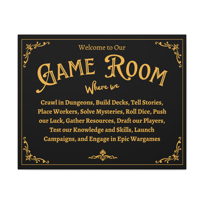 Board Game Room Sign- Canvas Gallery Print