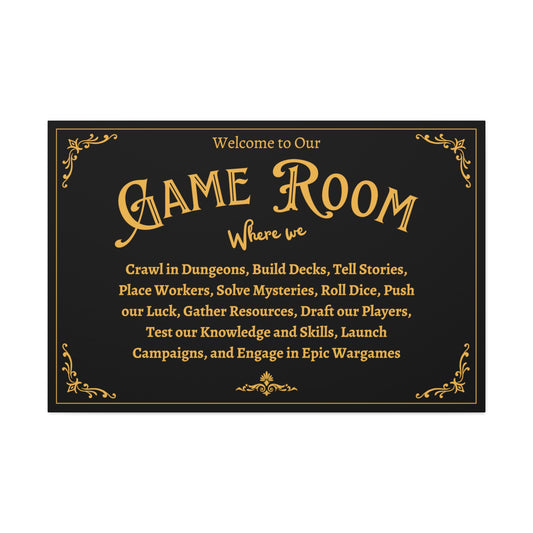 Board Game Room Sign- Canvas Gallery Print