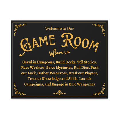 Board Game Room Sign- Canvas Gallery Print