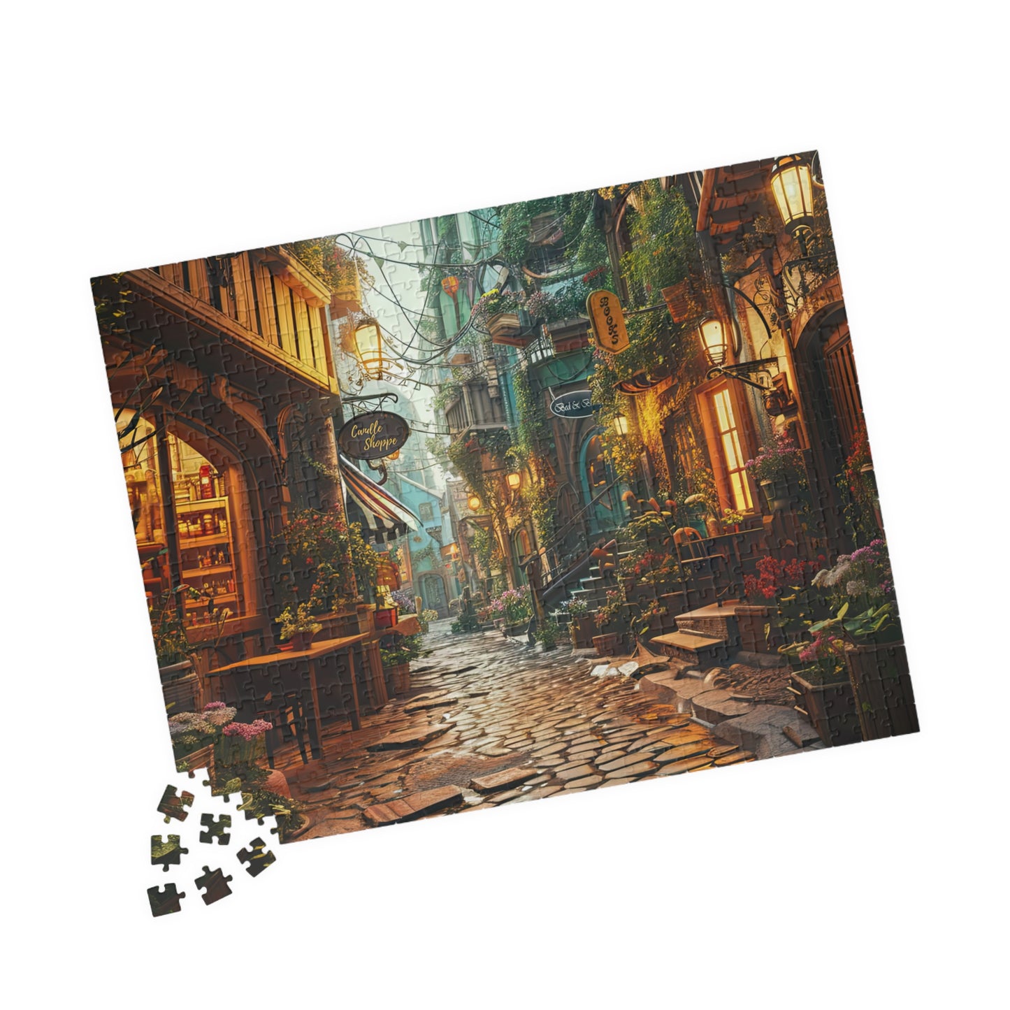 Twilight on Cobblestone Street- Jigsaw Puzzle