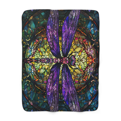 Stained Glass Dragonfly- Sherpa Fleece Blanket