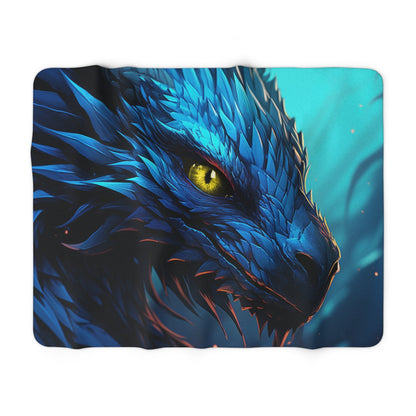 Blue Dragon Head- Sherpa Fleece Blanket