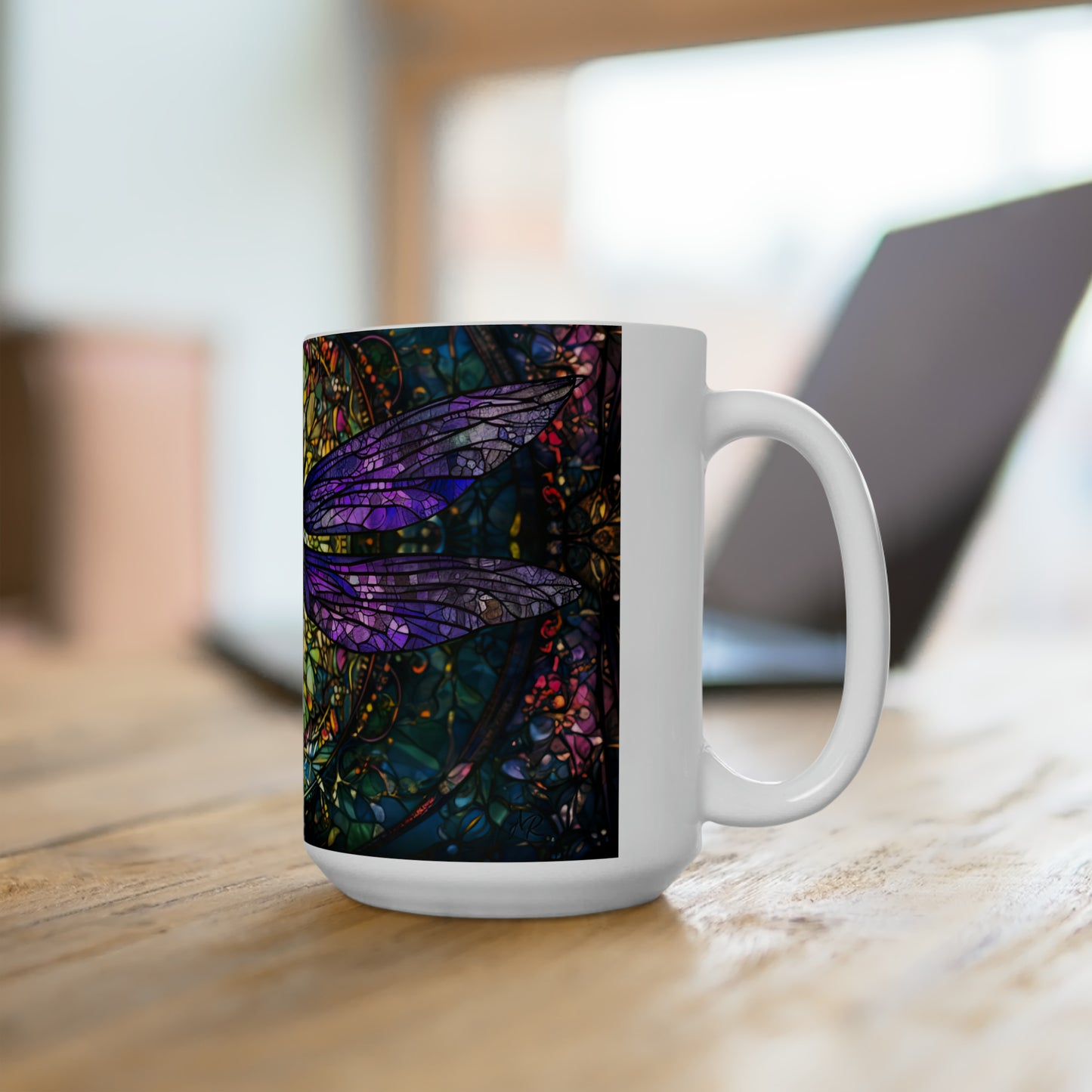 Stained-Glass Dragonfly- 15oz White Coffee Mug