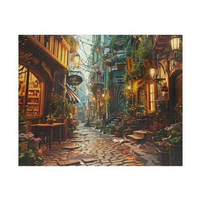 Twilight on Cobblestone Street- Jigsaw Puzzle