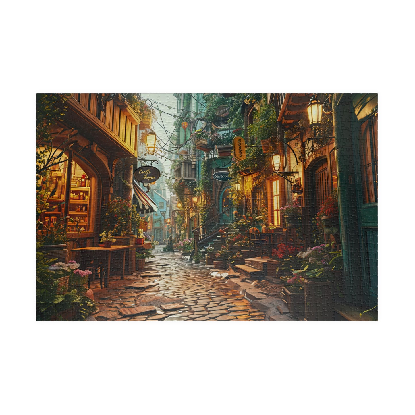 Twilight on Cobblestone Street- Jigsaw Puzzle