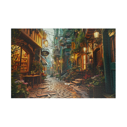 Twilight on Cobblestone Street- Jigsaw Puzzle