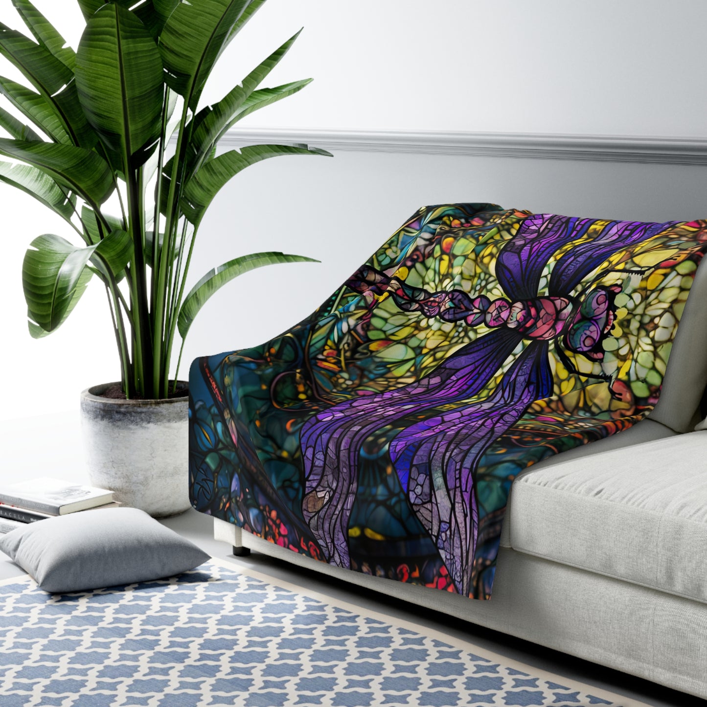 Stained Glass Dragonfly- Sherpa Fleece Blanket