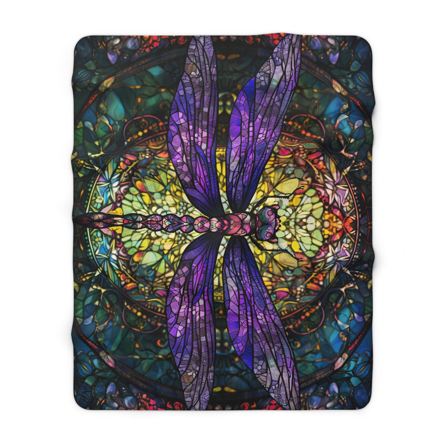 Stained Glass Dragonfly- Sherpa Fleece Blanket