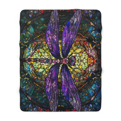 Stained Glass Dragonfly- Sherpa Fleece Blanket