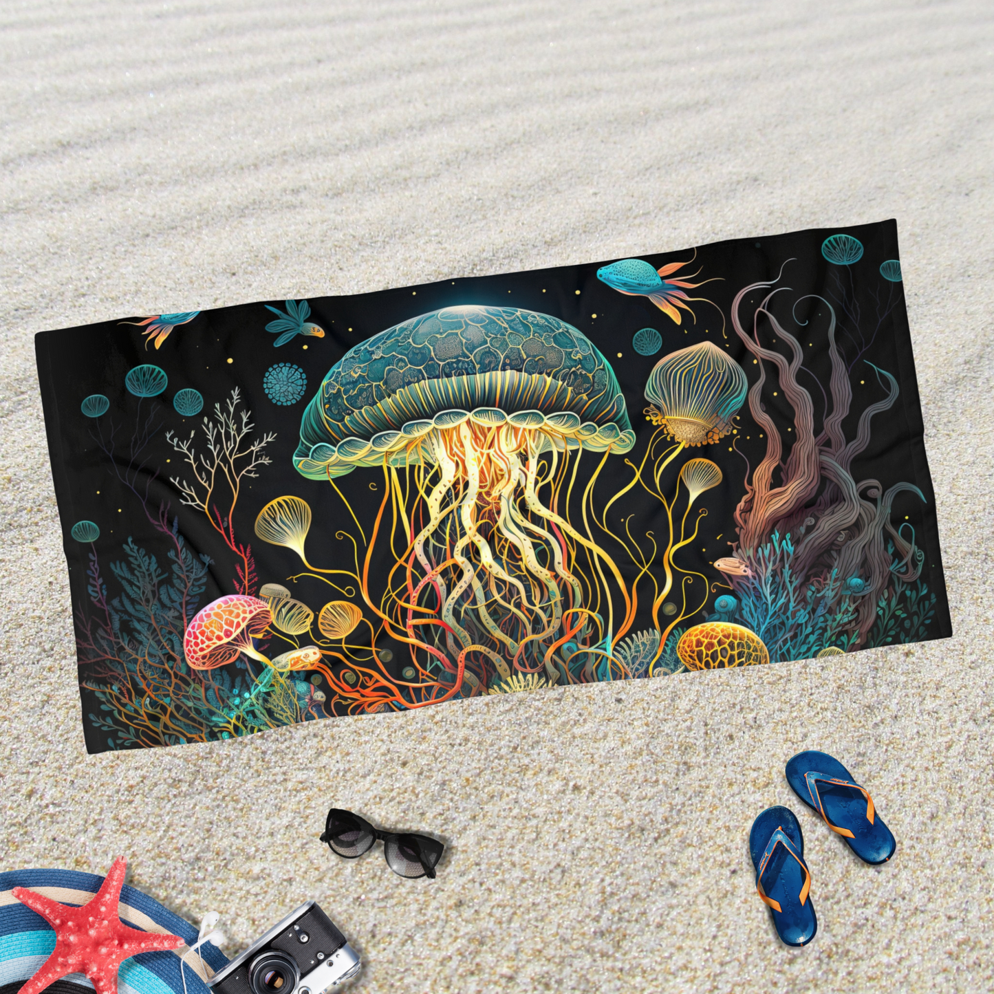 Giant Glowing Jellyfish- Beach Towel