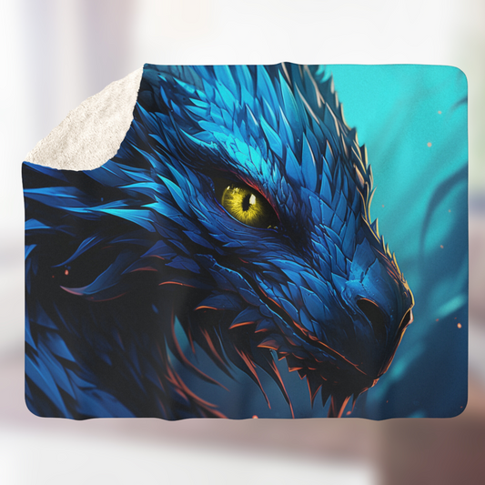 Blue Dragon Head- Sherpa Fleece Blanket