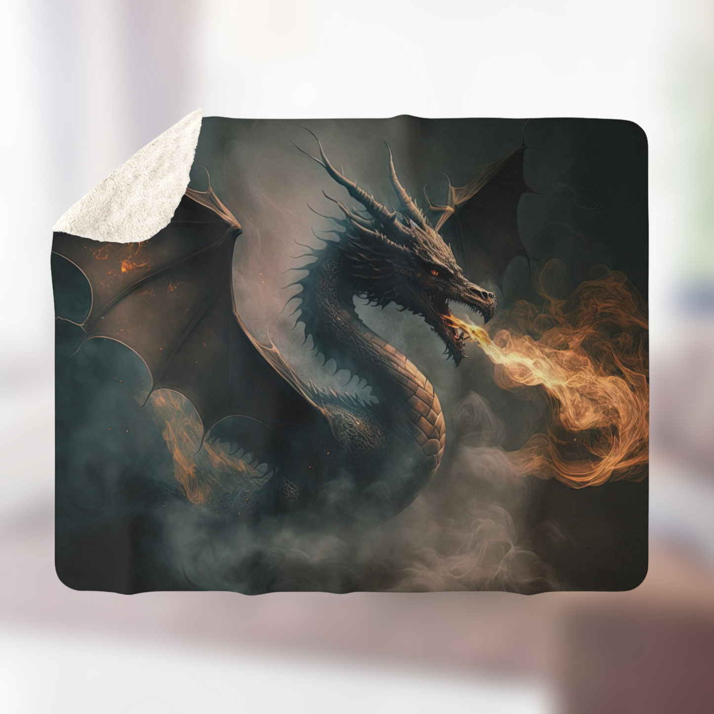 Fire Breathing Dragon- Sherpa Fleece Blanket