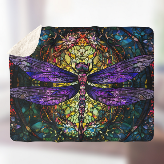 Stained Glass Dragonfly- Sherpa Fleece Blanket