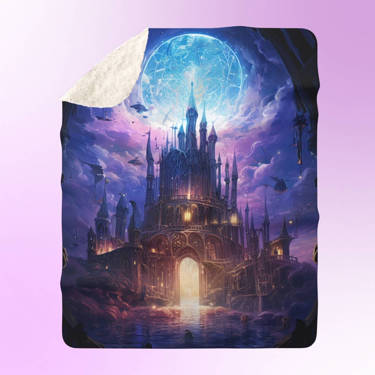 Fantasy Castle with Purple Clouds- Sherpa Fleece Blanket