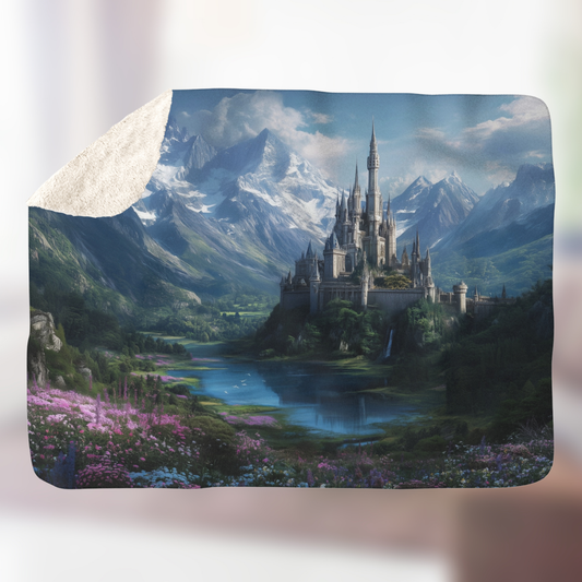 Fantasy Castle in Mountains- Sherpa Fleece Blanket