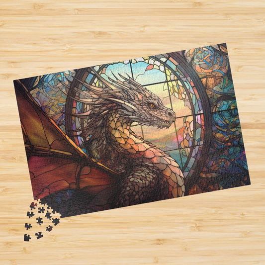 Fantasy Dragon Stained Glass Window- Jigsaw Puzzle